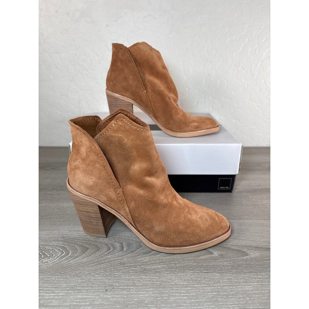 Dolce Vita Shep Brown Suede‎ Women's Block Heel Booties Women's 6- NIB